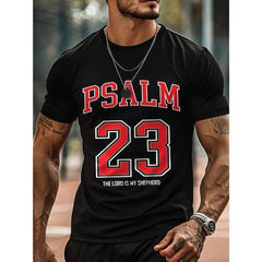 Men's Clothing Psalm 23 Printed Black Tshirt, Graphic Tee, Summer Tops, Shirt, Unisex Casual Crew Neck Tshirt, Plus Size Men's 5XL, Lightweight