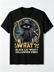 Halloween Vibes T-Shirt What Black Cat Grim Reaper Tee