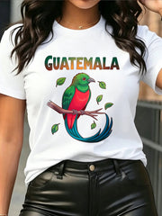 Guatemala Quetzal Bird Graphic T-Shirt Tropical Nature Print Casual Short Sleeve Crewneck Daily Top for Women Men