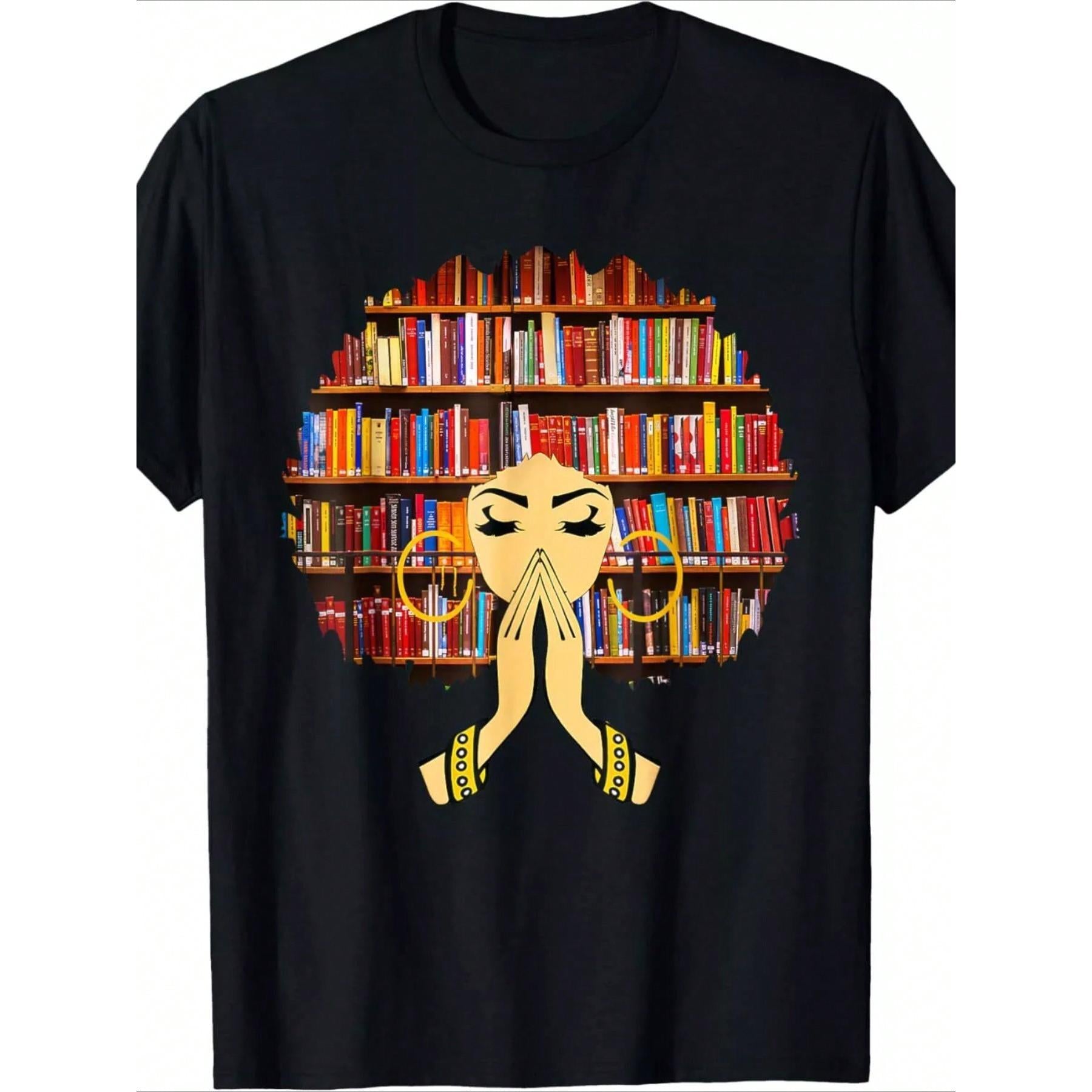 100% Cotton  Magic Afro Book Love Literacy Librarian T-Shirt   220g Heavy Cotton T Shirt