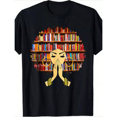 100% Cotton  Magic Afro Book Love Literacy Librarian T-Shirt   220g Heavy Cotton T Shirt