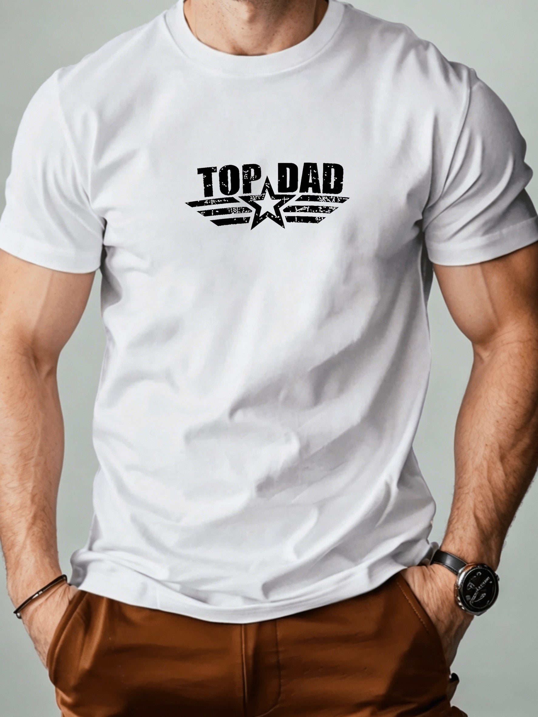 100% Cotton Casual Men's T-shirt, Summer Casual Crew Neck T-shirt, Top Dad Letter Print Men's T-shirt Father's Day gift