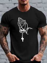 Men'S Short-Sleeve T-Shirt with a Cross Prayer Hand Pattern Print, Perfect for Casual Summer Wear, Comfortable And Breathable, Stylish for Outdoor Activities