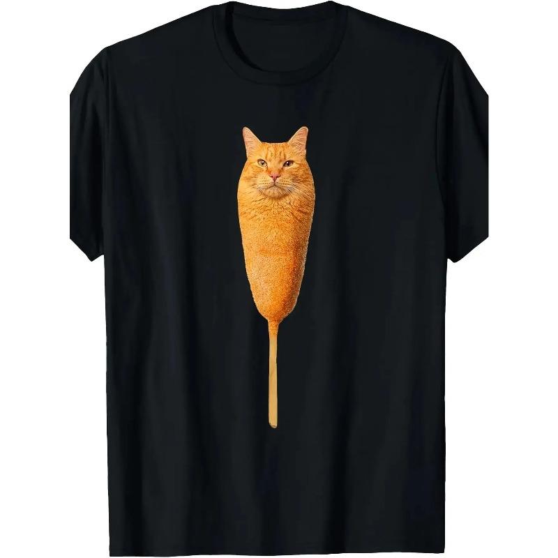 Corndog Cat Meme T Shirt Mens All Weather Comfortable Soft Short Sleeved Shirt Fun Short Sleeved Shirt