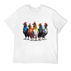 Chicken Group Sunglasses Cartoon Graphic T-Shirt