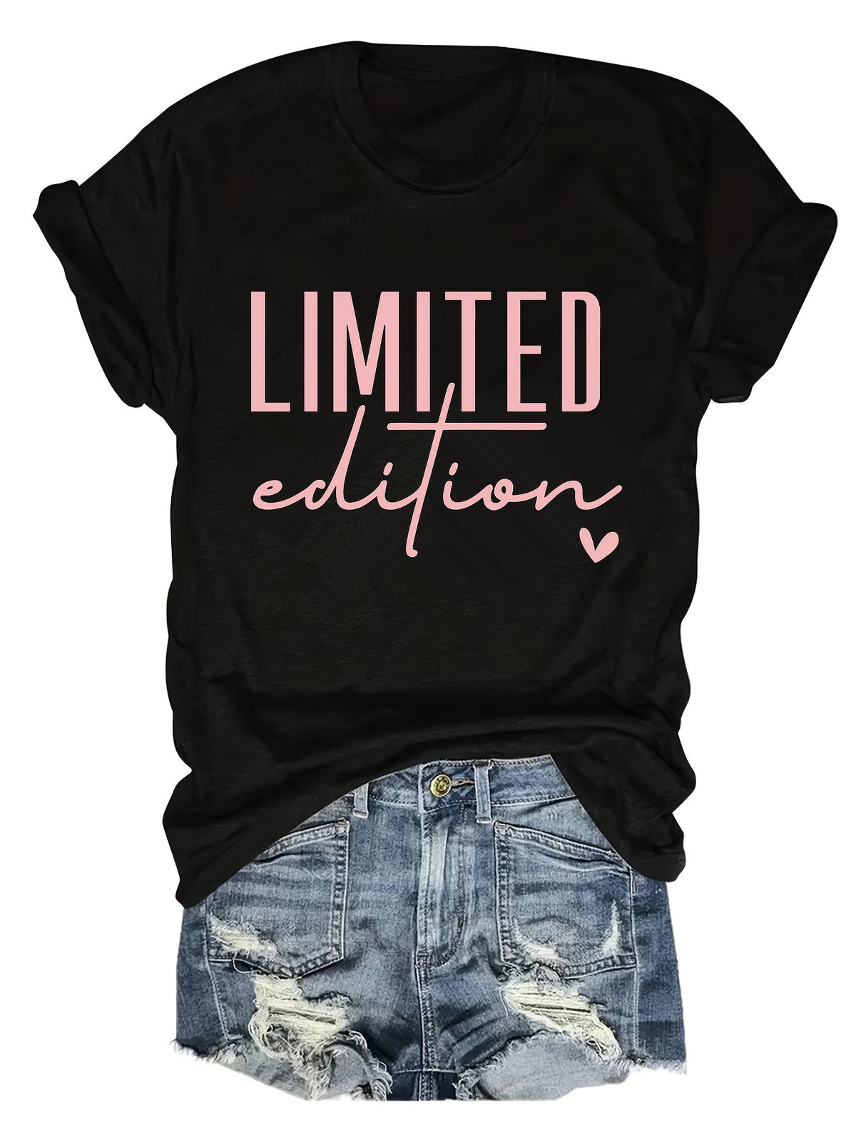 100%Cotton Women Short Sleeve Tee LIMITED Letter Print Round Neck Fashion T-Shirt