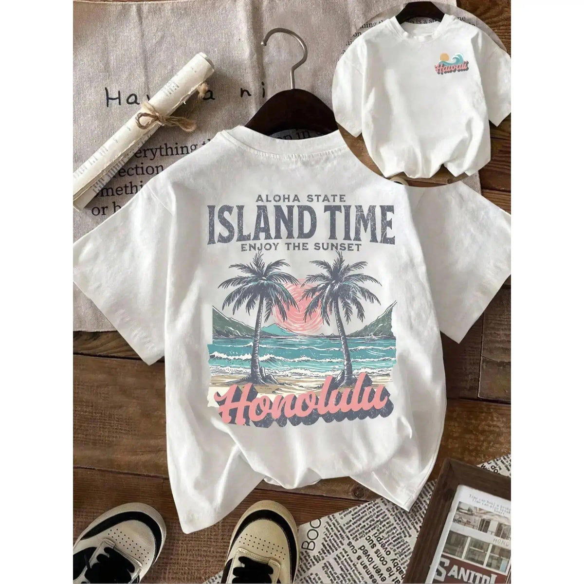 Women's Casual Fit Round Neck T-Shirt, Tropical Coconut Tree Beach Print, Comfortable Breathable Fabric, Perfect for Daily Wear