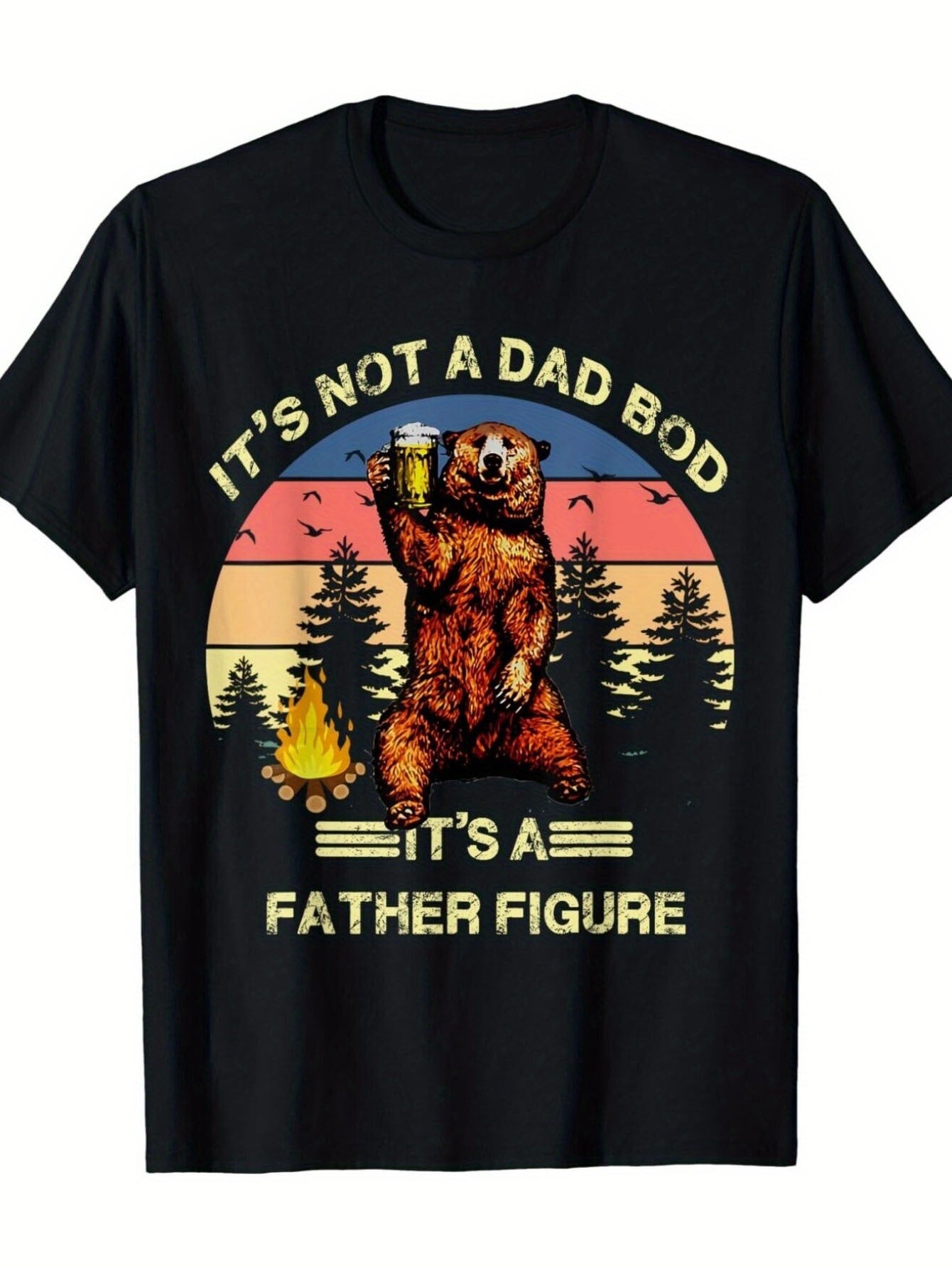 Funny 'it's Not A Dad Bod, It's A Father Figure' Bear Graphic T-shirt - Unisex Casual Tee with Sunset Design, Perfect Gift for Dads & Father Figures