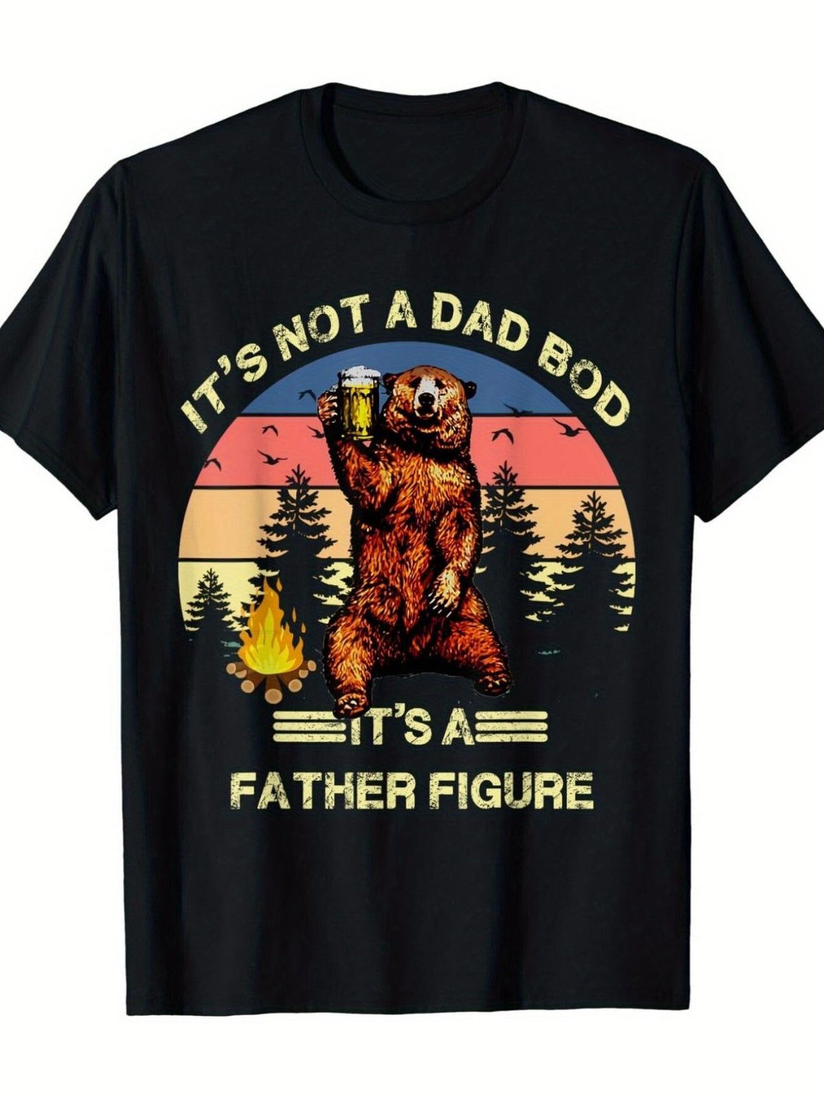 Funny 'it's Not A Dad Bod, It's A Father Figure' Bear Graphic T-shirt - Unisex Casual Tee with Sunset Design, Perfect Gift for Dads & Father Figures