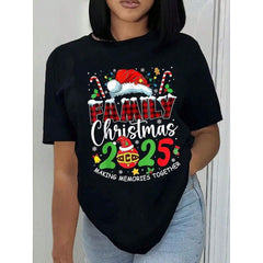 'Family Christmas 2025' Design Tee with Santa Hat Pattern