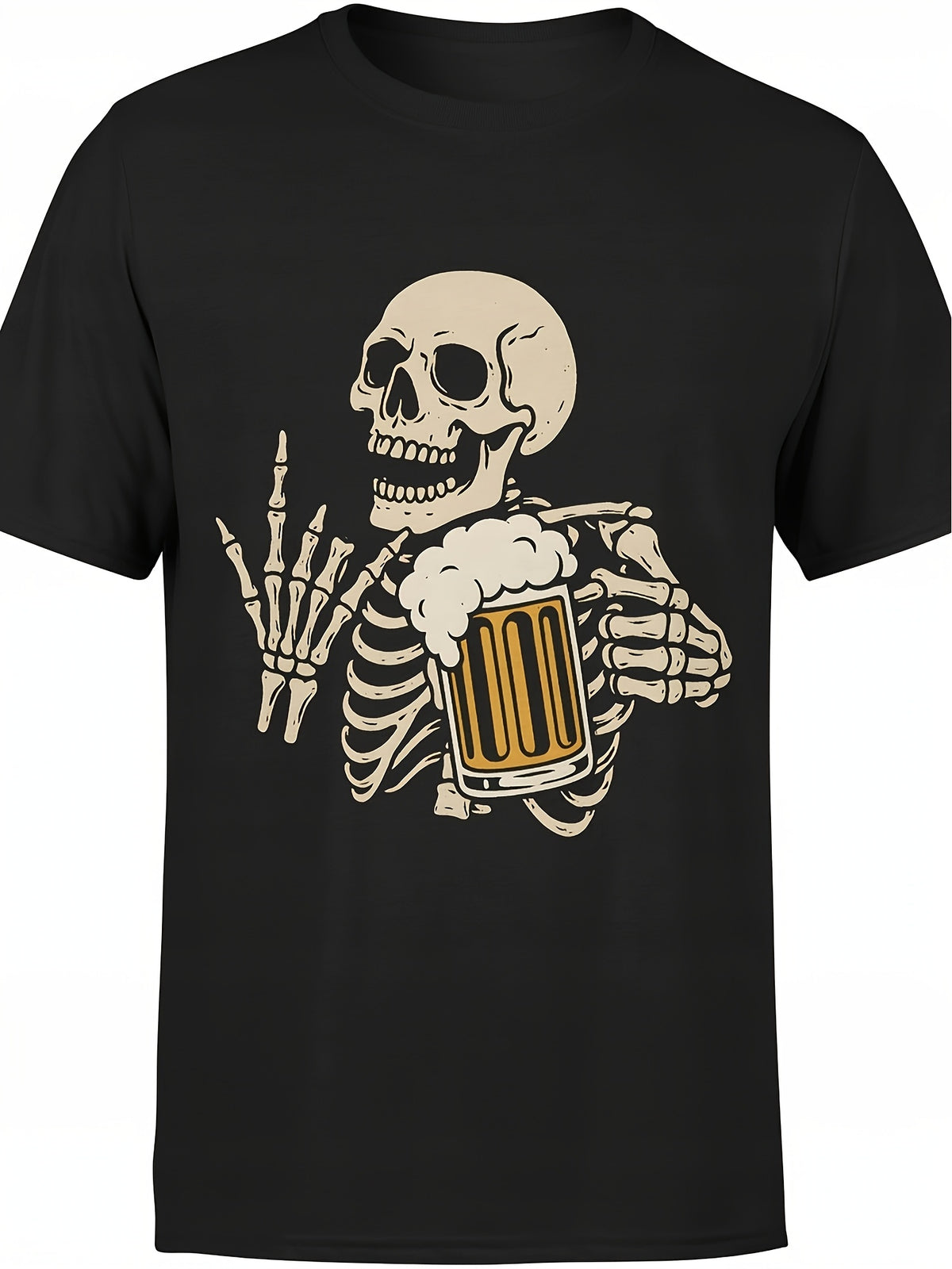 FUNNY beer T-shirt Men's Tee with skull Casual Crew Neck, Geometric-pattern, Perfect for All-season