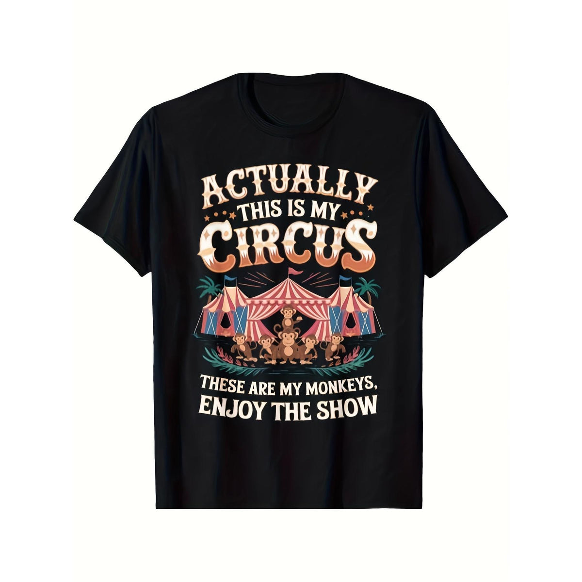This Is a T-Shirt for The Carnival Featuring a Circus Monkey Carousel, Suitable for Both Men And Women