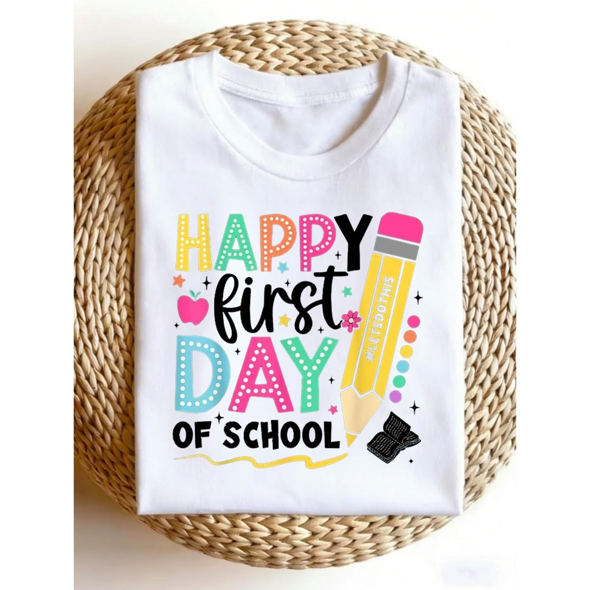 Funny Vintage Graphic Men's T-Shirt Happy First Day of School Teacher Girls Back to School Humor Men Crew Neck Short Sleeve Tees