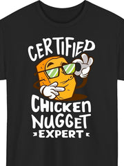 Cool Cartoon Chicken Nugget Expert Graphic T-Shirt,  Funny Food Tee,Unisex Cotton Crew Neck Top, All Season, Casual Apparel For Fast Food Fans And Chicken Nugget Lovers