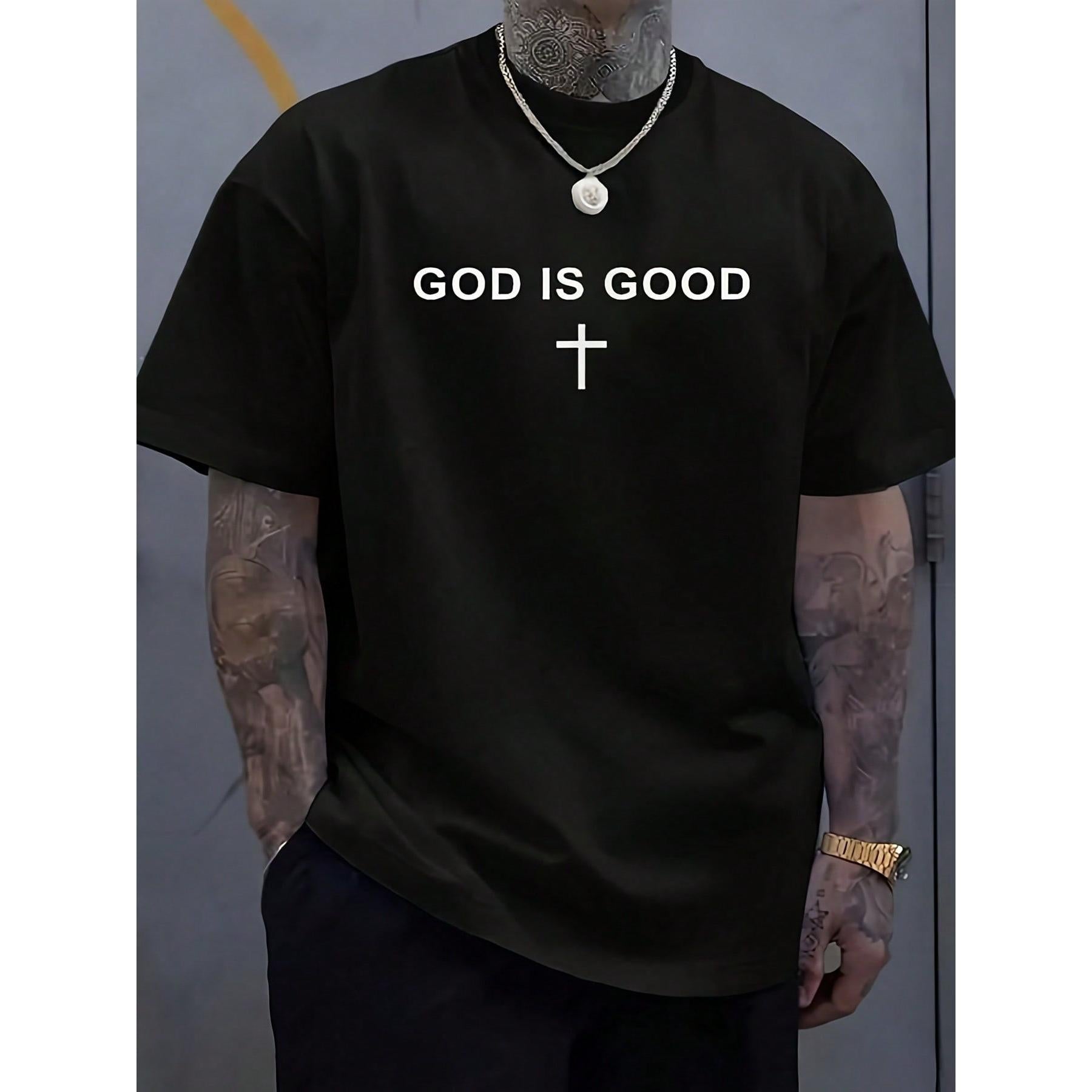 "God Is Goodness" Cross Minimalist Christian Faith T-Shirt,All-Season Wear For Daily Commute Loungewear, Streetwear Outfit For 2026 New Year Parties