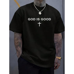 "God Is Goodness" Cross Minimalist Christian Faith T-Shirt,All-Season Wear For Daily Commute Loungewear, Streetwear Outfit For 2026 New Year Parties