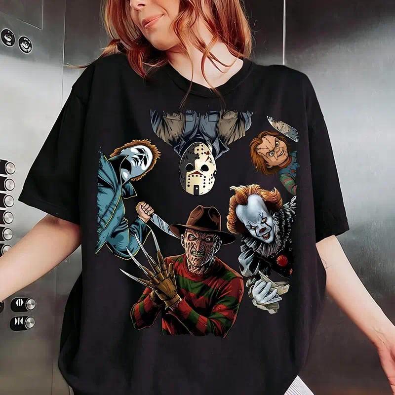 Retro Halloween Characters Tshirt, Halloween Horror Movie Shirt,  Trendy Halloween Graphic Tee