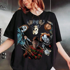 Retro Halloween Characters Tshirt, Halloween Horror Movie Shirt,  Trendy Halloween Graphic Tee