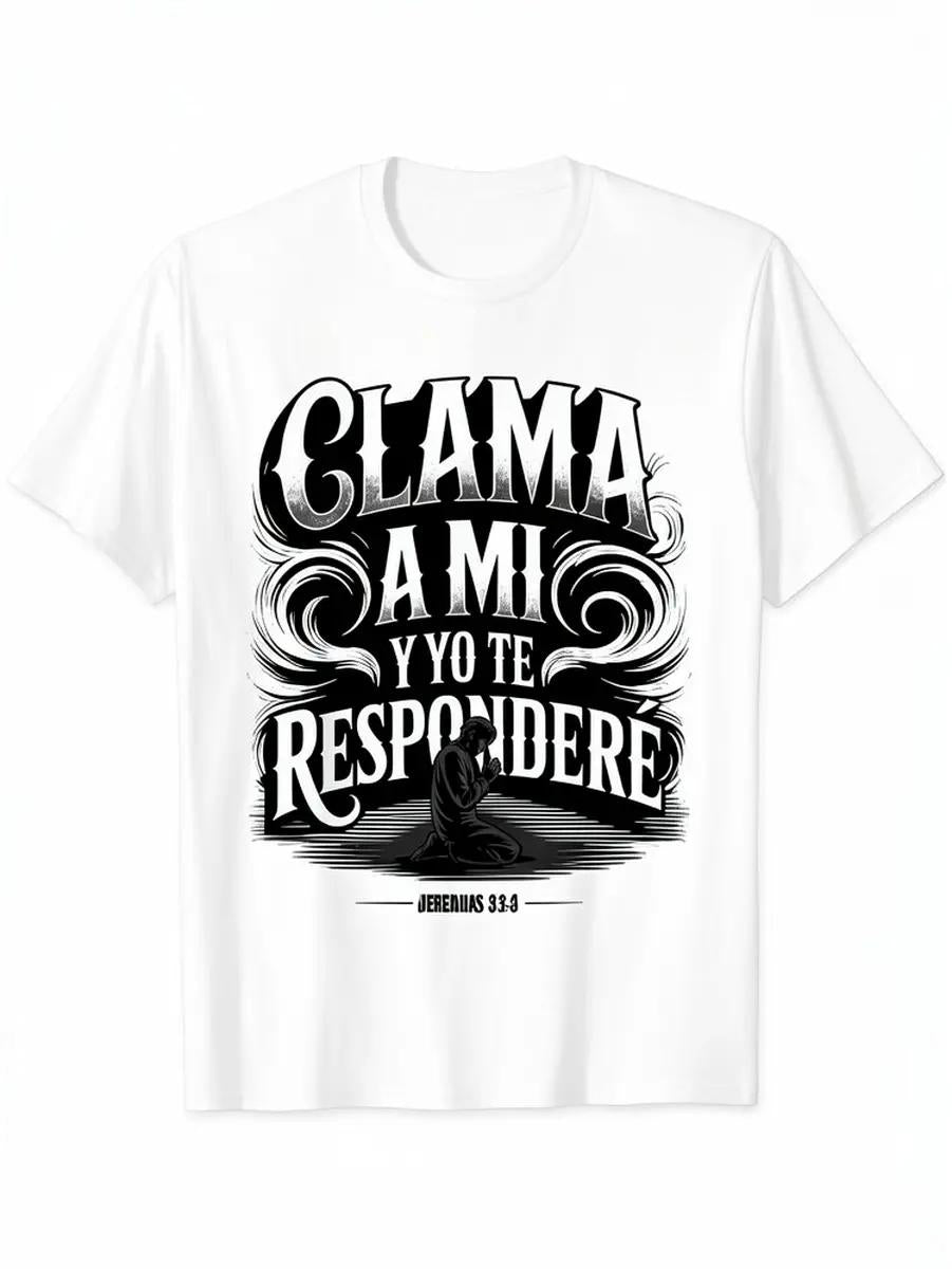 Unisex Heavy Cotton T-shirt with Spanish Jeremiah 33:3 Scripture Print, Classic Fit Short-Sleeve Casual Wear Graphic Top, Tshirt, Shortsleeve, All Seasons, Crew Neck, Tops, Menswear, Round Neck, Clothes, Unisex Cut, Text Print, Jeremiah Quote