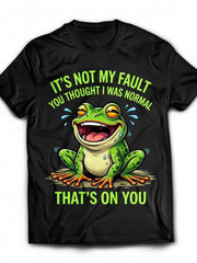 Humorous Frog Print T-Shirt - Men's And Women's Same Fun Design - You Think I'M Normal And Blame Me - Pure Soft Round Neck Short Sleeves Black Bottom~~ Gift Personalized Design