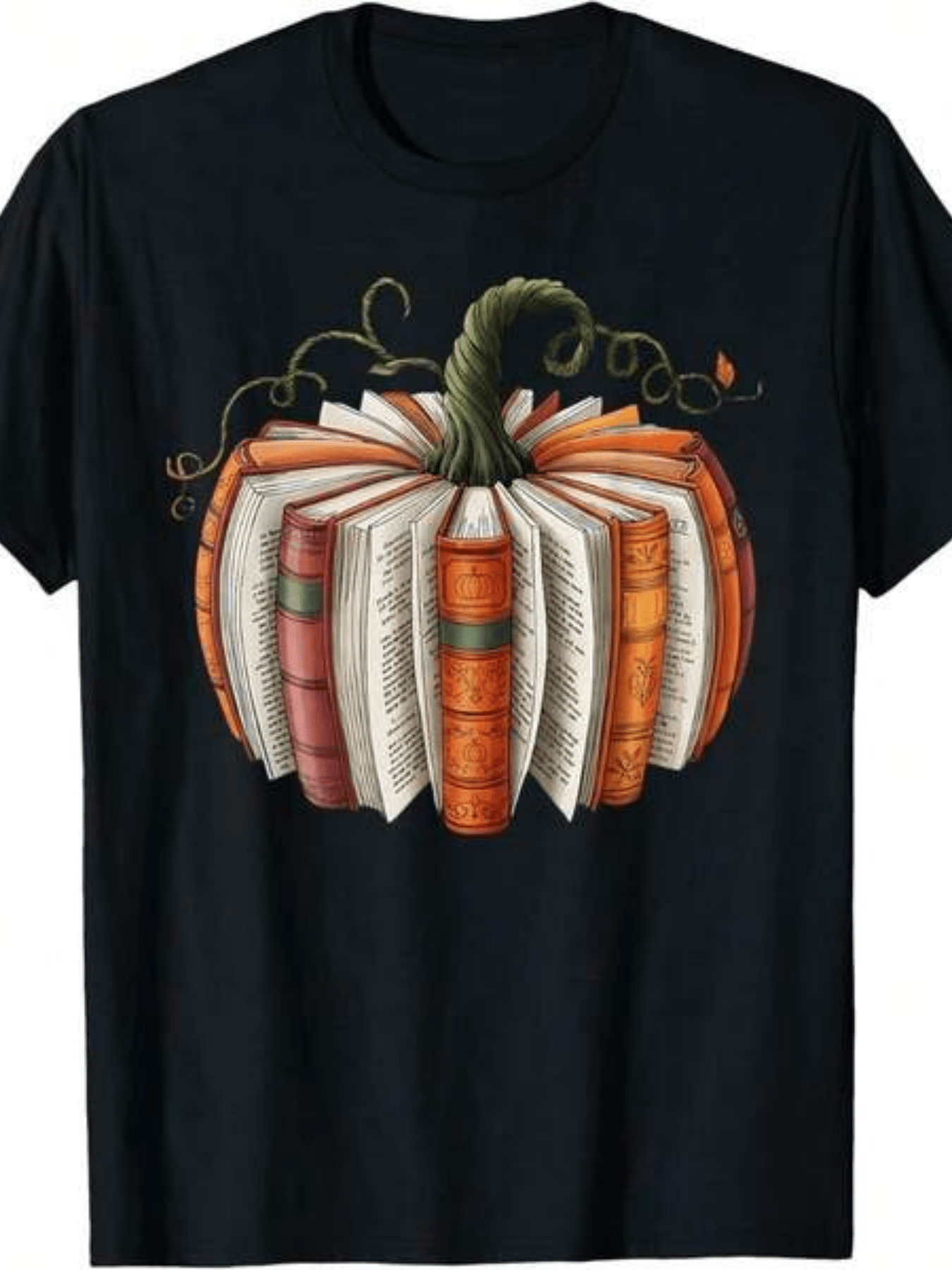 Vintage Book Pumpkin Graphic T-Shirt, Fall Book Lover Tee, Autumn Reading Theme Crew Neck Short Sleeve Shirt, Cozy Graphic Gift for Librarians, Teachers and Readers