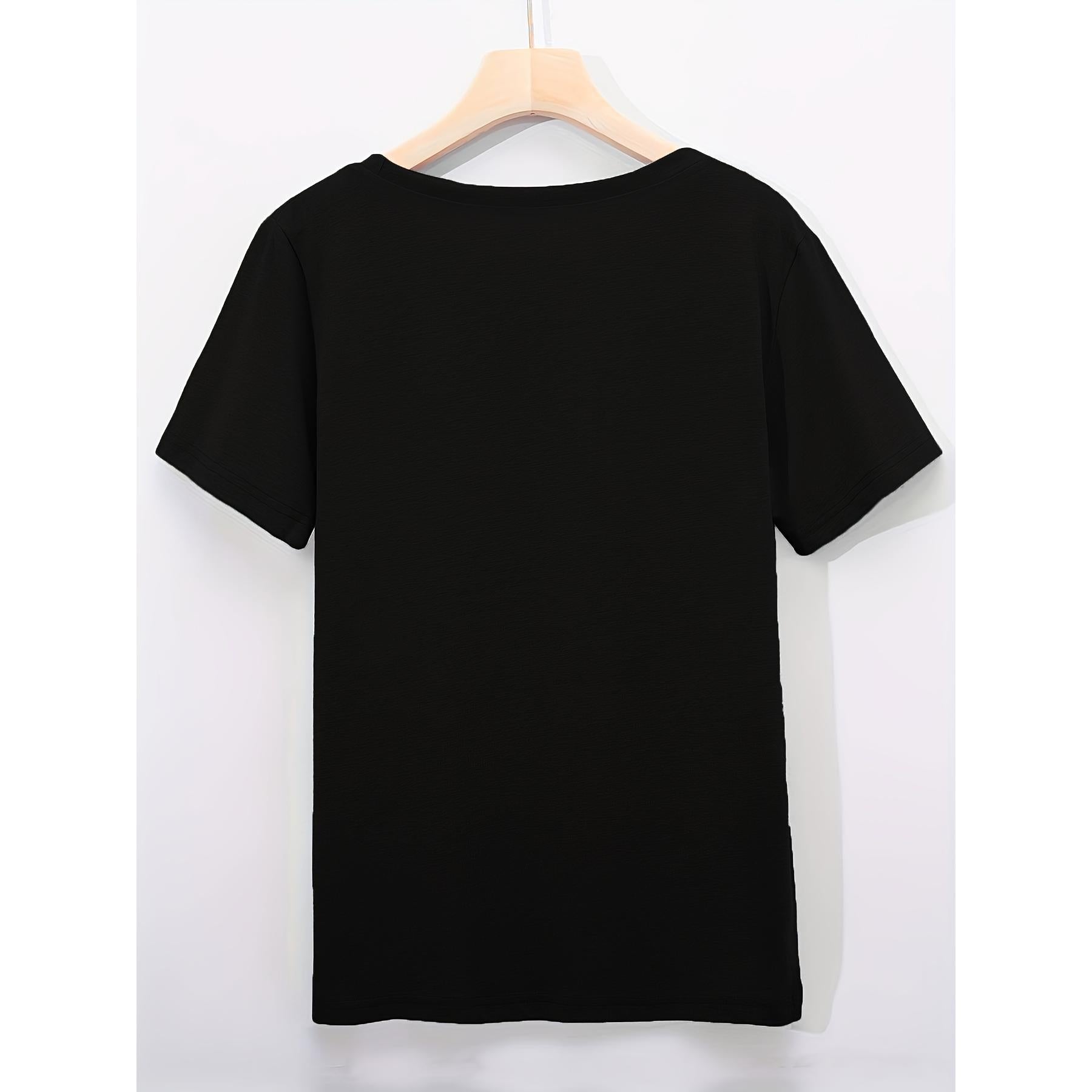 Kawaii Cat Eating Sushi print t-shirt, short sleeve crew neck casual top for summer & spring, Women's clothing