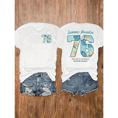 Seaside Dreamy Pattern And Letter Printed Double-Sided T-Shirt