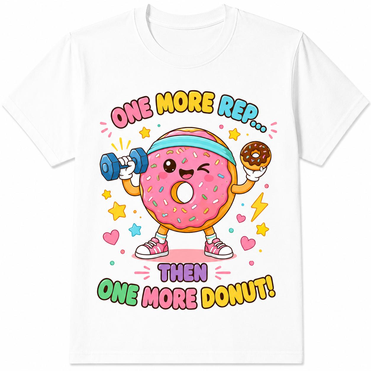 Kawaii Donut Fitness Funny Workout Cartoon Sweet Treat Gym Lover Graphic Tee Cute Food Pun Novelty Gift Unisex Summer Casual Top Soft Cotton Relaxed Fit Streetwear Style