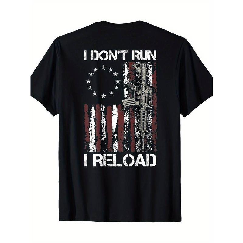 Short Sleeve Print Men's "I Don't Run I Reload" Patriotic Shotgun Shells American Flag Graphic T-Shirt