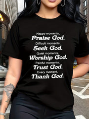 Women's Christian Faith T Shirt, Inspirational Religious Graphic Tee, Praise God Bible Quote Shirt, Spiritual Message Short Sleeve Cotton Top