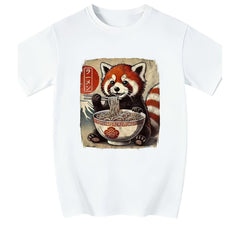 Funny Red Panda Eating Ramen Japanese Kawaii T-Shirt - Cute Anime Graphic Tee, Unisex Casual Top