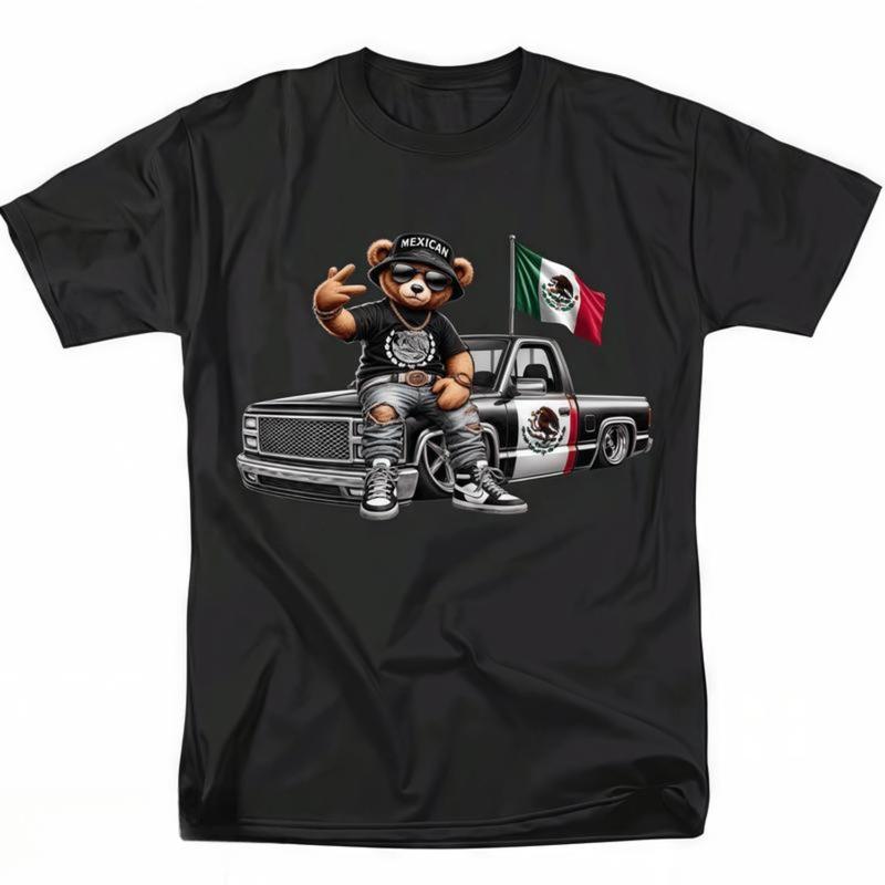 Fashionable Mexican Bear with Truck and Flag T-Shirt
