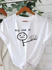 Women T Shirt Funny Graphic & Letter Print Casual T-shirt,100%Cotton Crew Neck Short Sleeve Top For Women's Funny Shirts