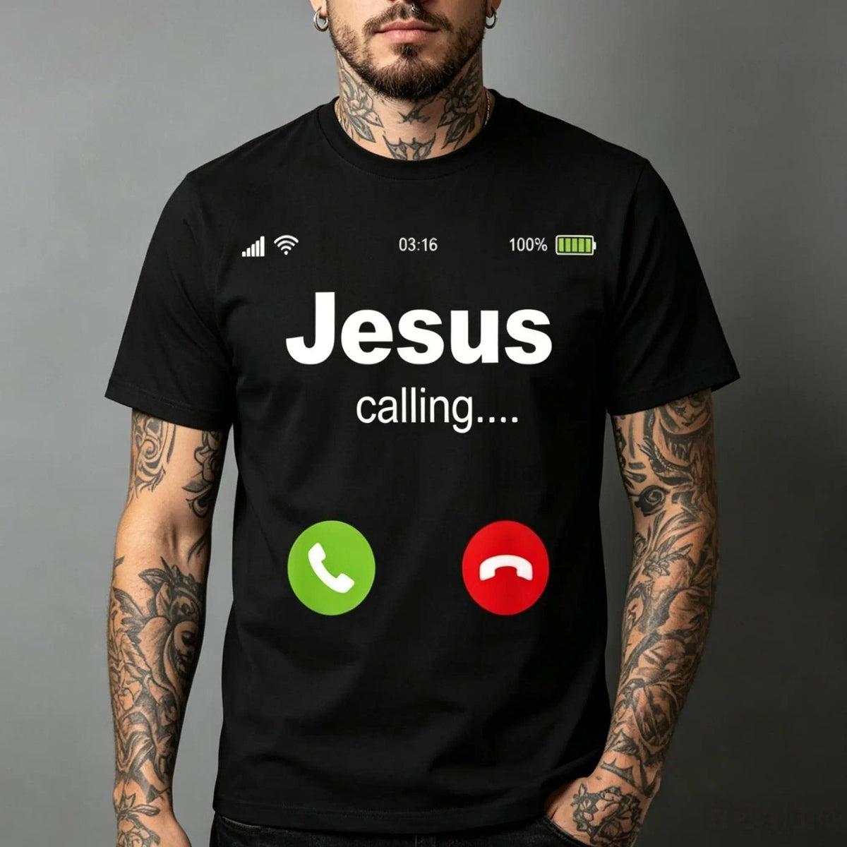 Jesus Calling Funny Phone Screen Graphic T‑Shirt | Christian Humor Faith Tee for Men & Women | Casual Religious Top