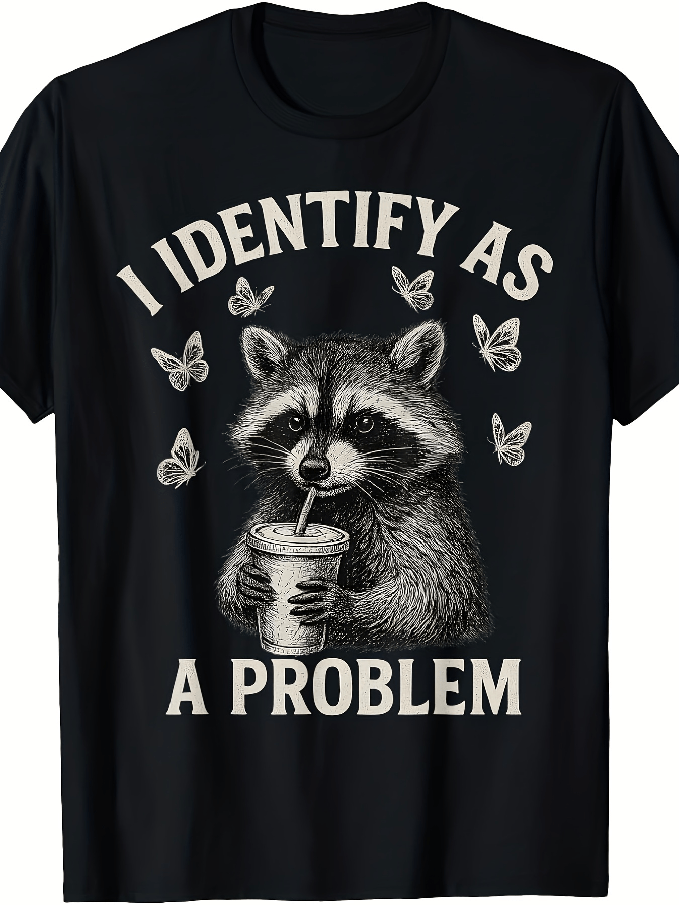 Funny I Identify As a Problem Raccoon Meme T-Shirt Retro Raccoon Graphic Print Tee Soft Breathable Fabric Suitable for Parties Casual Wear Animal Outfits Humor Apparel