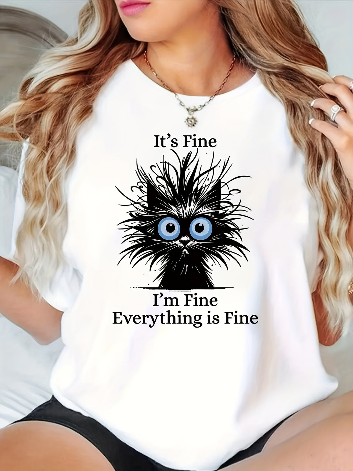 2026 New Fashion Arrival, Style, Fashionable Plus-Size Women's Cute Cat Print T-Shirt, Comfortable, Elegant, and Casual Round Neck Short-Sleeve Top, Spring, Summer, Autumn Women's Clothing