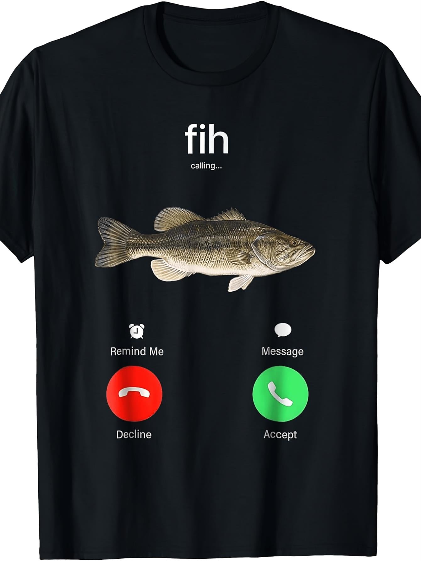 Plus Size - Fih Calling Remind Me Message Decline Accept Phone Call Fish T-Shirt Plus Size  Crew Neck Short Sleeve Machine Washable