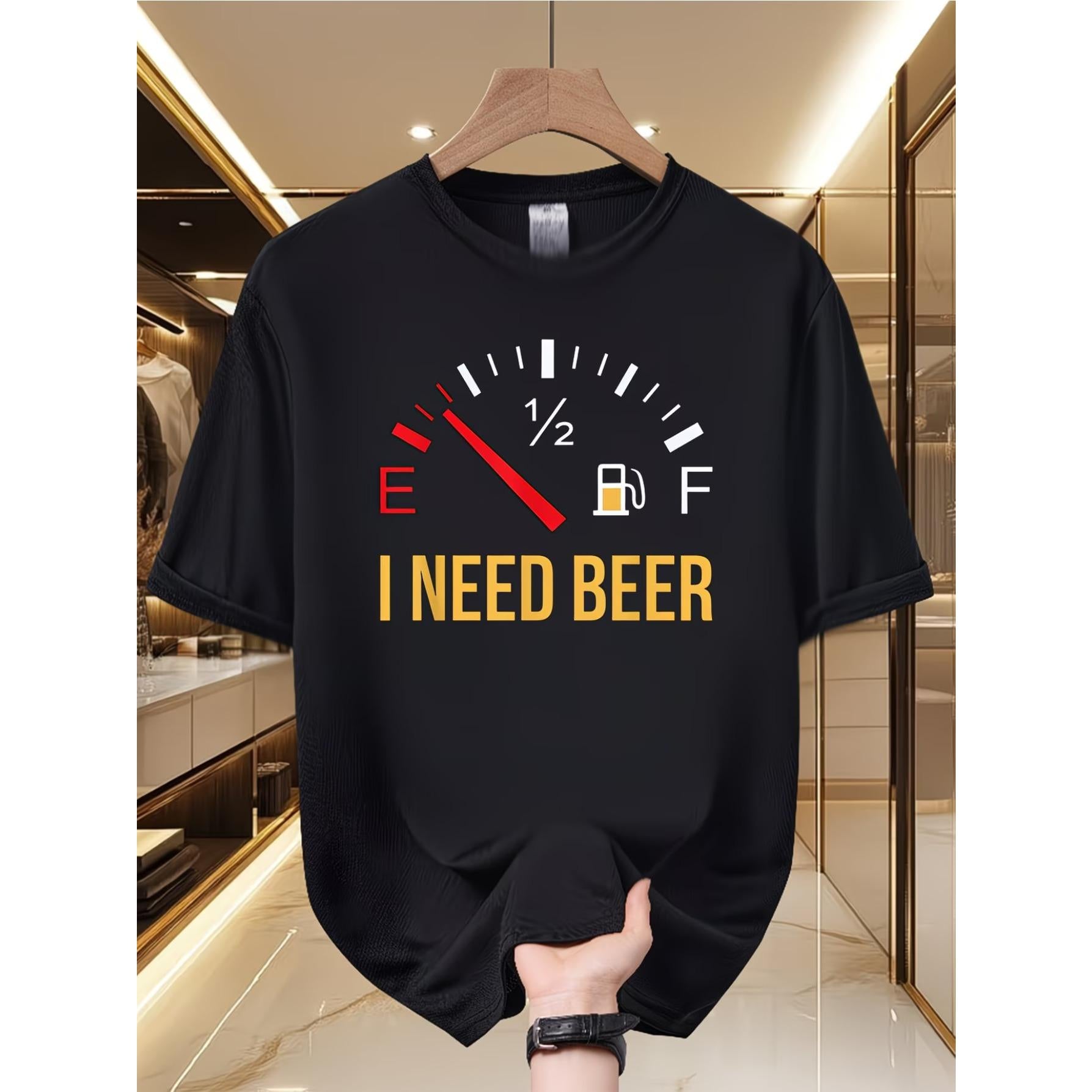 Men's Fun "I Need Beer" Beer-Themed T-Shirt - Soft and Breathable Crew Neck Short Sleeve Tee, Suitable for Casual Outings, Parties, and Daily Wear - A Gift for Beer Lovers