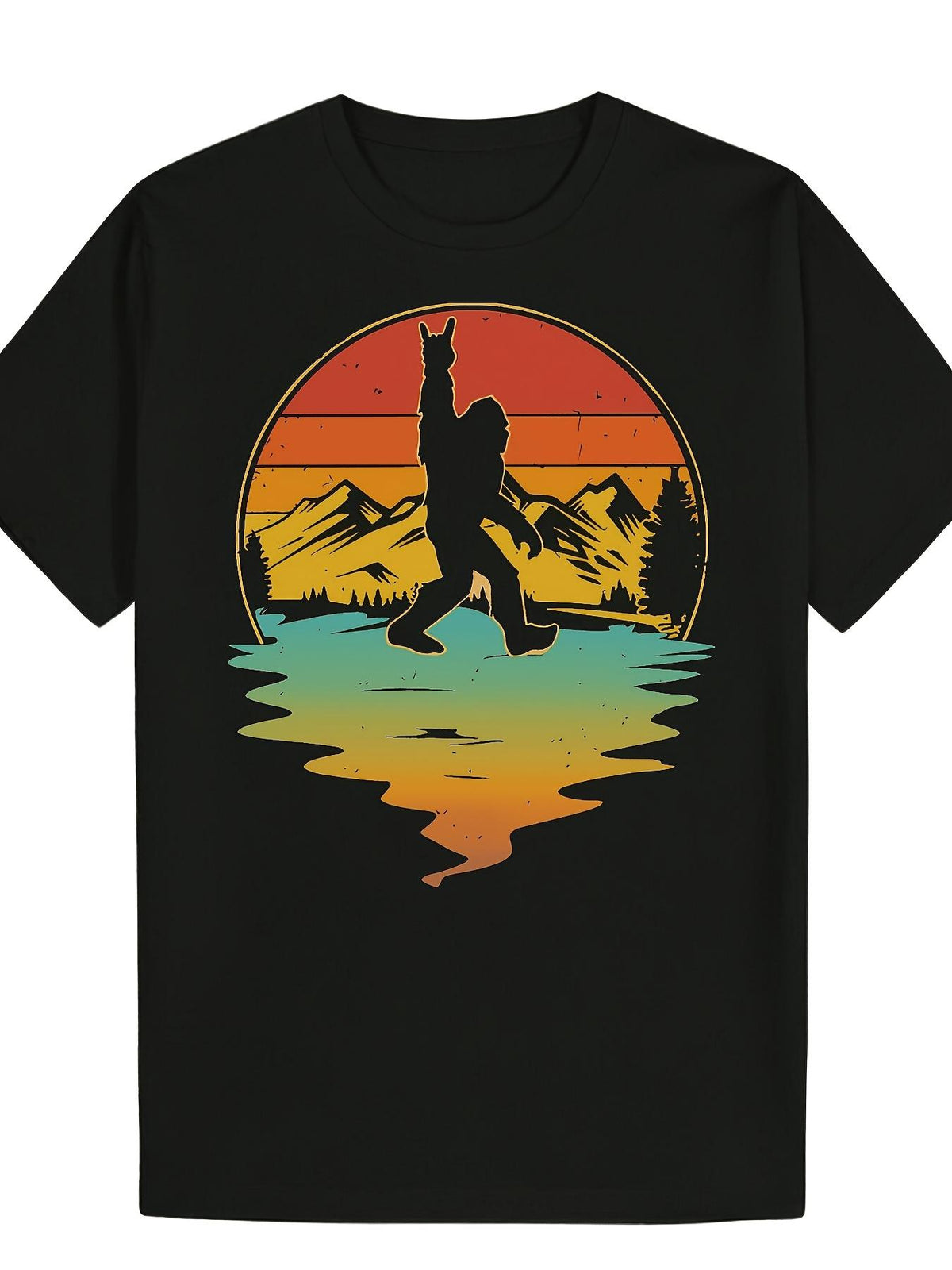 Men's Retro Sasquatch T-Shirt - Graphic Tee with Iconic Silhouette & Hand Symbol, Breathable Soft Fabric, Lightweight Round Neck Suitable for Camping, Hiking, Casual Wear