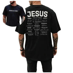 Jesus Is King Christian Graphic T Shirt Vintage Retro Heavyweight Tee Names Of God Typography  Streetwear Y2K Pump Cover Gym Apparel Bible Verse Religion Loose Fit Summer Casual Top Men Women