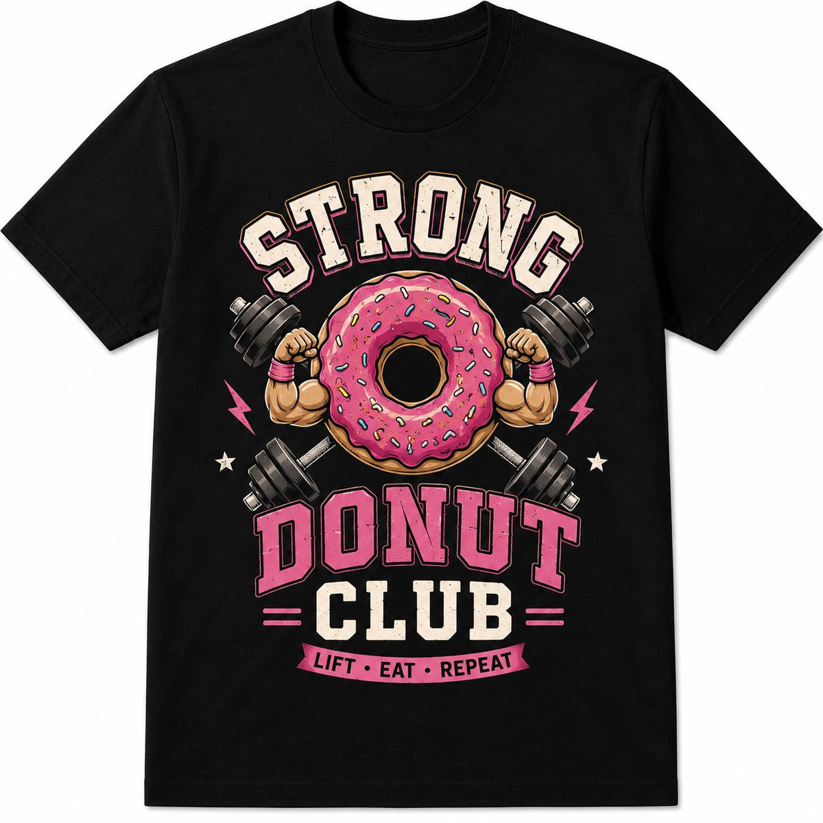 Strong Donut Club Vintage Gym T-Shirt Funny Fitness Workout Donut Lover Gift Unisex Summer Casual Top Soft Cotton Crew Neck Retro Athletic Streetwear