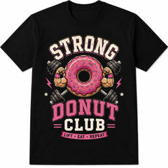 Strong Donut Club Vintage Gym T-Shirt Funny Fitness Workout Donut Lover Gift Unisex Summer Casual Top Soft Cotton Crew Neck Retro Athletic Streetwear