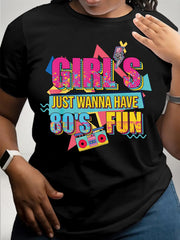 A Fun Graphic T-Shirt from The 80S, Featuring Short Sleeves And a Casual Round Neck, Perfect for Women'S Spring And Summer Wear