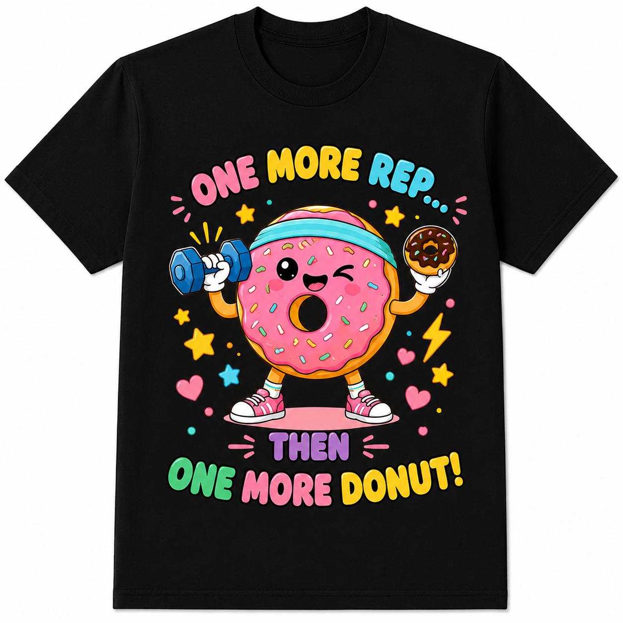 Kawaii Donut Fitness Funny Workout Cartoon Sweet Treat Gym Lover Graphic Tee Cute Food Pun Novelty Gift Unisex Summer Casual Top Soft Cotton Relaxed Fit Streetwear Style