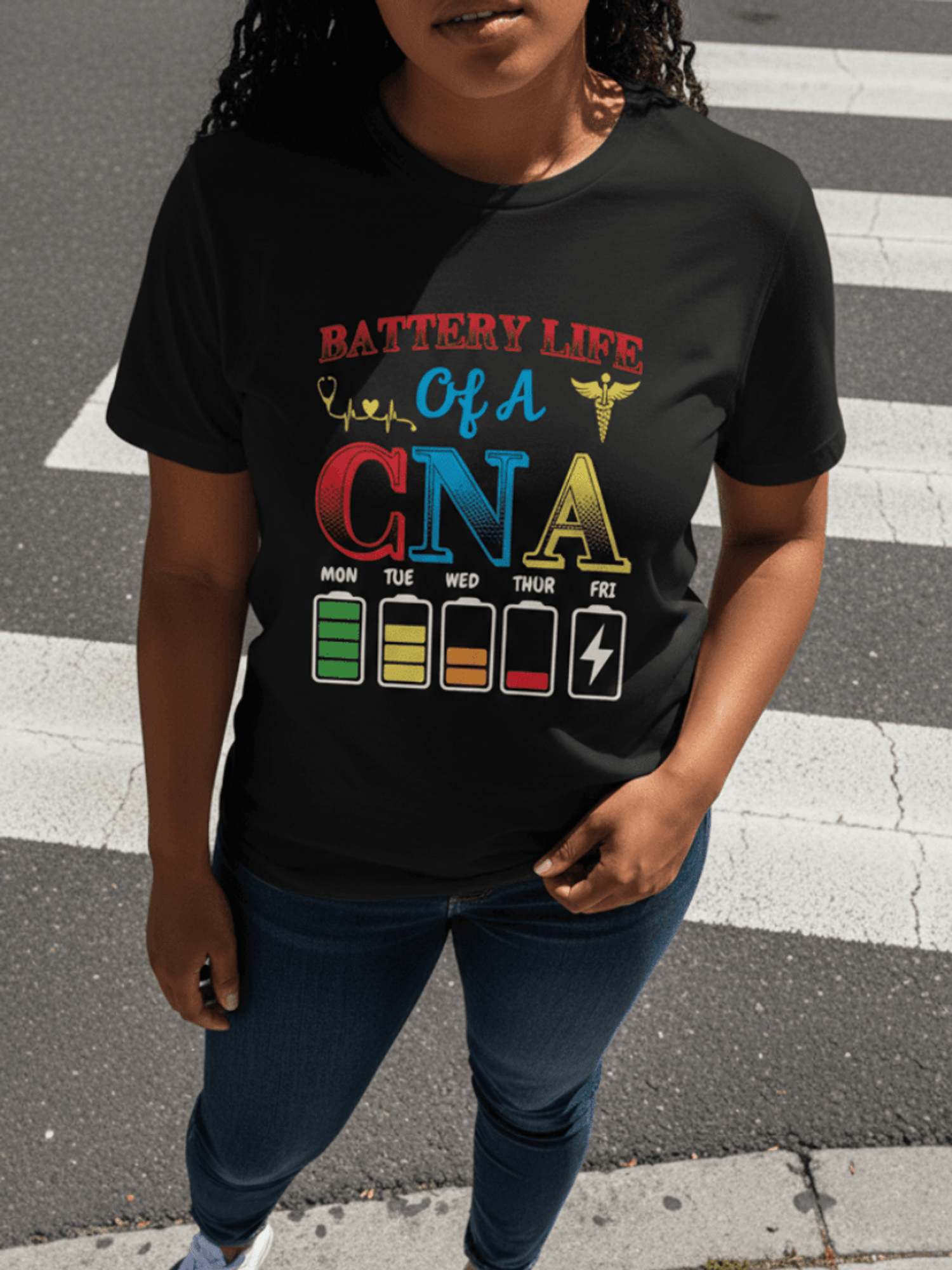 Funny CNA Weekly Battery Life Tee, All Season Medical Graphic Short Sleeve Shirt, Unique Gift For CNA Graduates, Nursing Staff, Hospital And Clinic Workplace Outfits