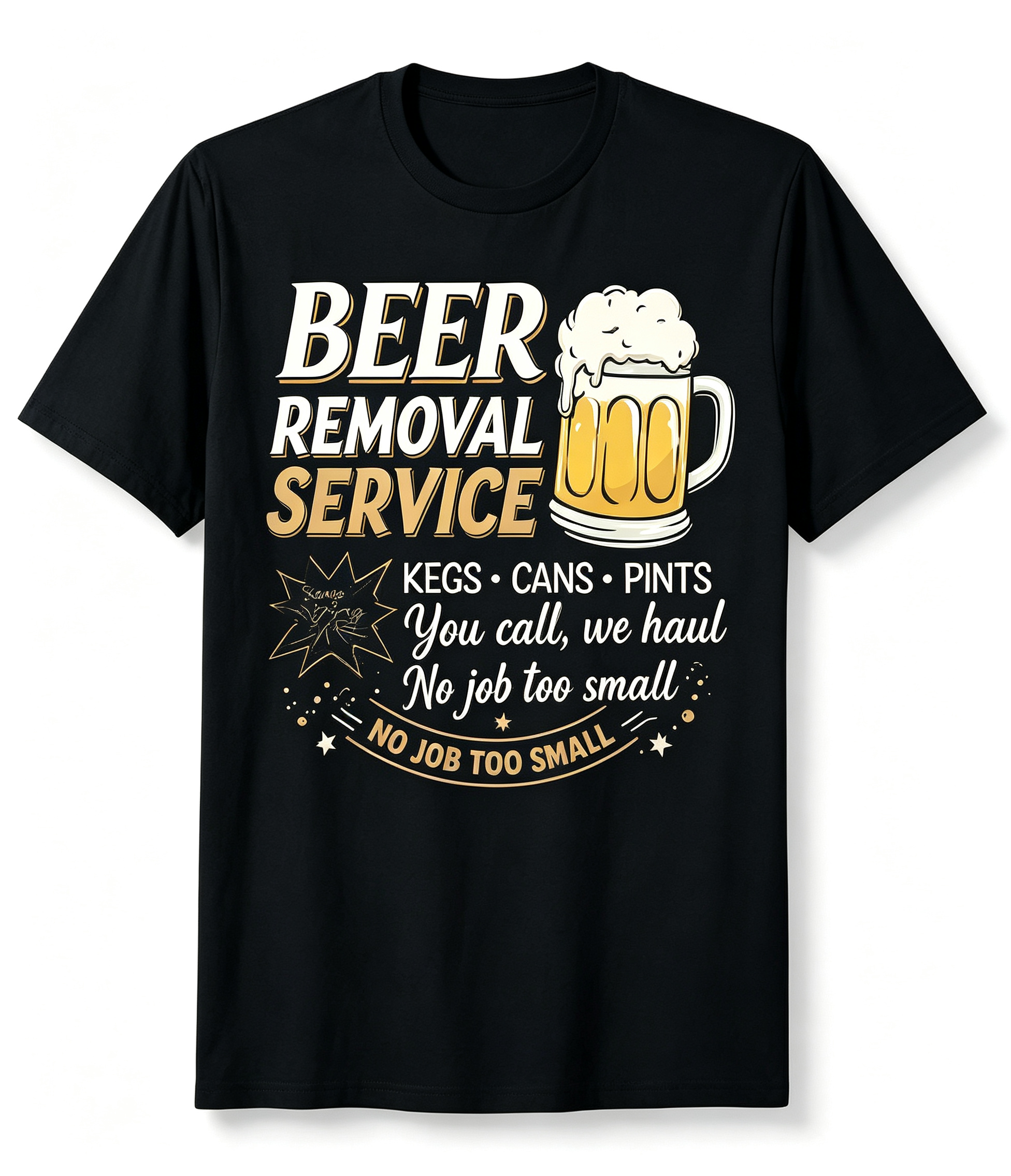 Unisex Funny Beer Removal Service Graphic T‑Shirt, Novelty Beer Mug Print Casual Crew Neck Short Sleeve Tee, Great Gift for Beer Lovers & Husband