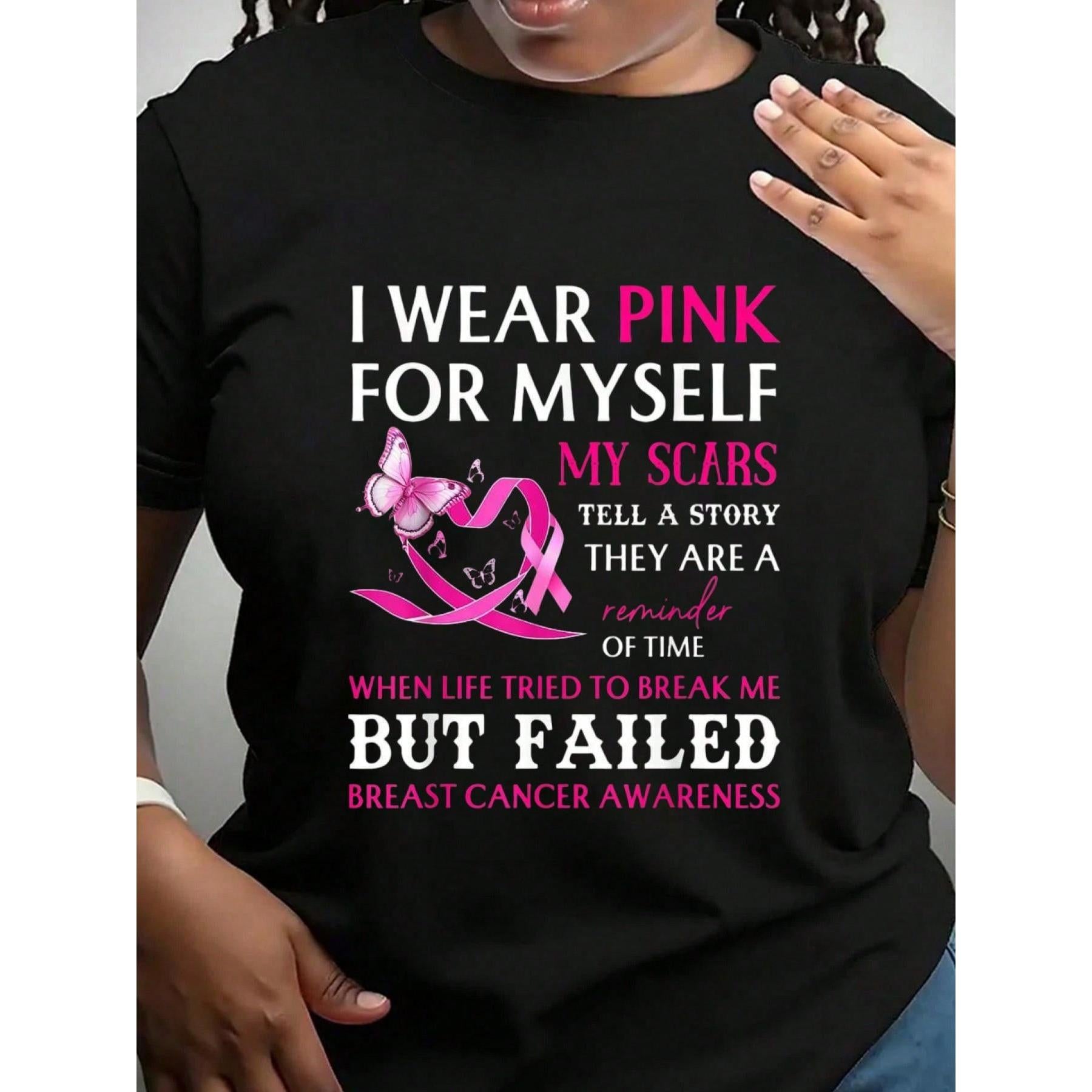 100% Cotton Breast Cancer Awareness I Wear Pink For Myself Pink Ribbon T-Shirt Women's Men's Graphic Tee Comfort Crew Neck Summer Vacation Tops