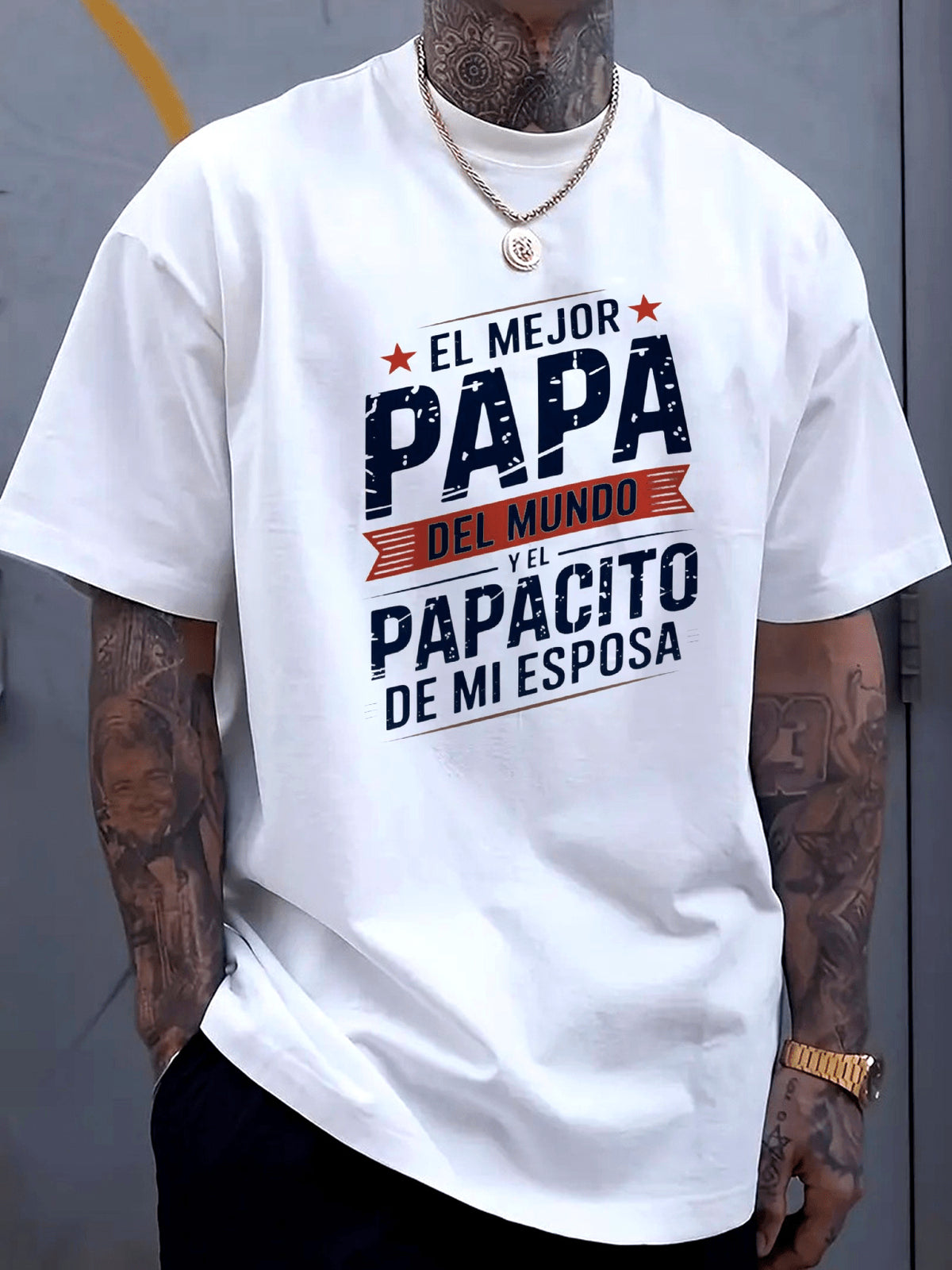 Men's El Mejor Papá Del Mundo T-Shirt, Spanish Father's Day Graphic Tee, Funny Latino Dad Shirt, Family Gift for Papa, Husband, Short Sleeve Casual Cotton Top