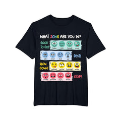 What Zone Are You In Zones of Regulation Mental Health Counselor T-Shirt Emotional Awareness Graphic Tee Unisex Summer Casual Top Soft Cotton Crew Neck Relaxed Fit School Social Worker Gift