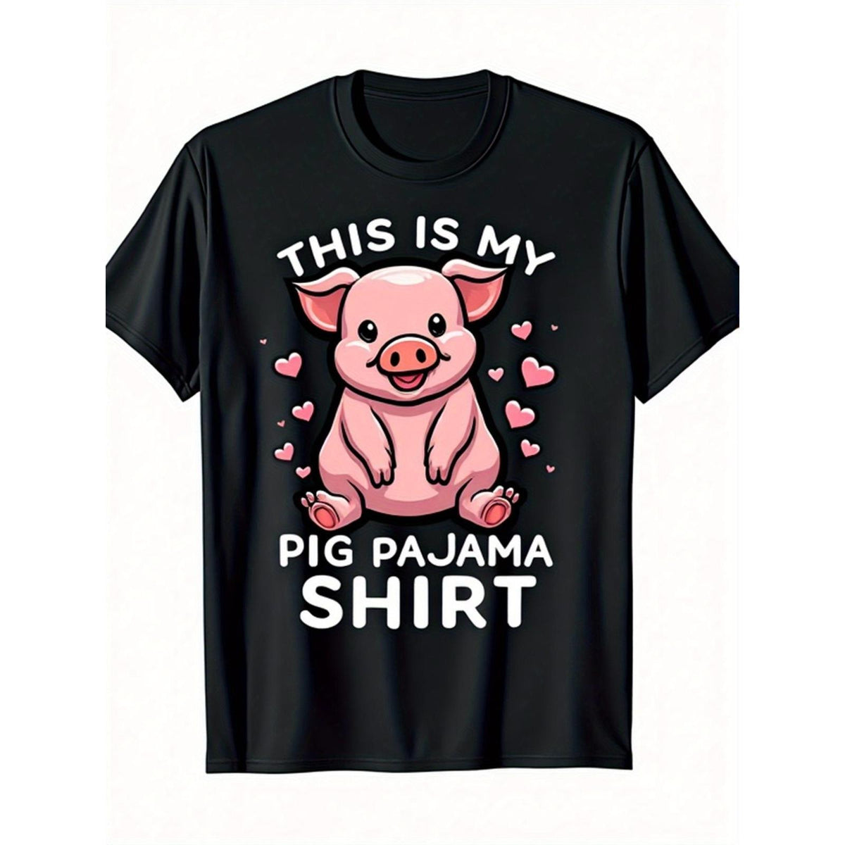 This Is My Pig Pajama Shirt Cute Pink Pig Graphic T-Shirt, Unisex Soft Cotton Crew Neck Tee, Novelty All Season Gift For Pig Lovers Animal Enthusiasts Casual Daily Wear
